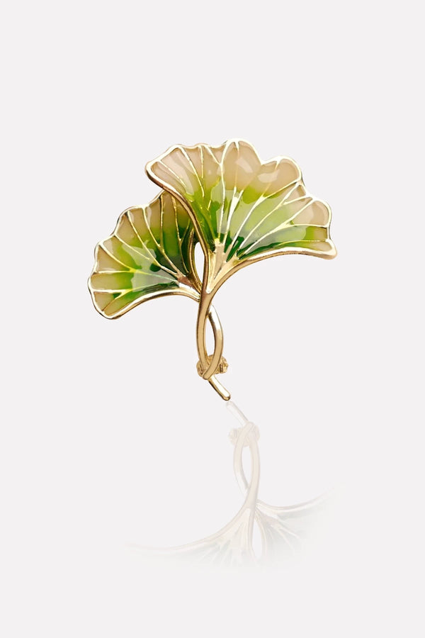 Double Ginkgo Biloba Leaf Brooch